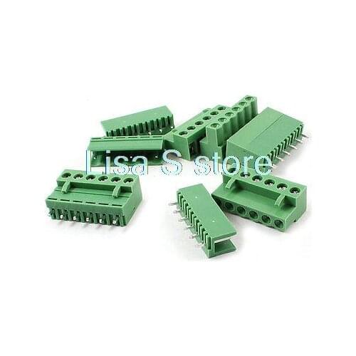 5 Set 6 Pin 5.08mm Screw Pluggable Terminal Block Connector Green 300V 10A