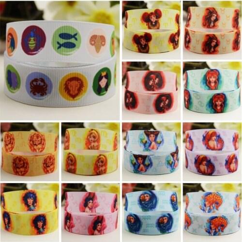 7/8'' 22mm,1" 25mm,1-1/2" 38mm,3" 75mm Zodiac Cartoon ribbon Character printed Grosgrain Ribbon party decoration 10 Yards Mul127