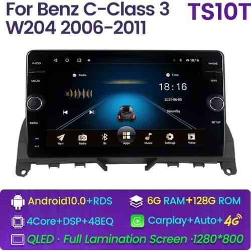 6+128G For Mercedes Benz C Class 3 W204 S204 2006 - 2011 Car Radio Multimedia Video Player Navigation Stereo GPS Android 10 WiFi