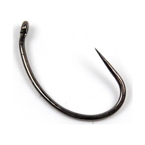 Bimoo 25PCS/Lot Barbless Shrimp Scud Caddis Pupa Larvae Hook Fly Tying Nymph Hooks Black Nickle Size 12 14 16