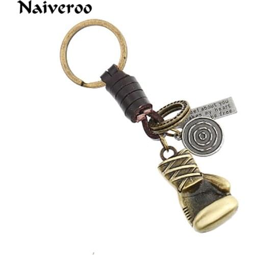 Trendy Vintage Punk Boxing Gloves Keychain Car Key Chain Promotion Small Gift Leather Metal Key Ring Jewelry Accessories