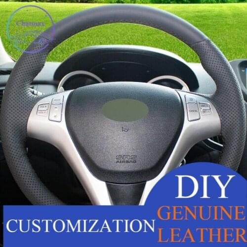 For Hyundai Rohens Coupe 2009 Hand-stitched Black Leather Car Steering Wheel Cover Anti-slip fit all season