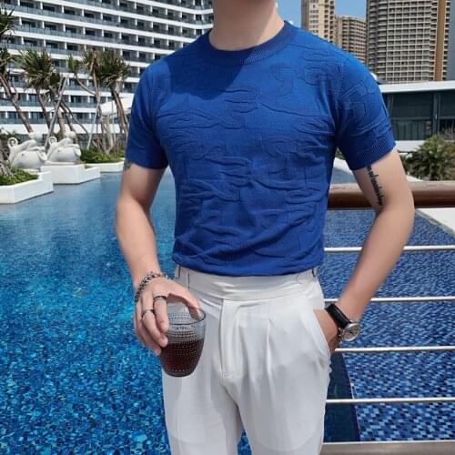 British Style Summer Short Sleeve Solid T-Shirts Men Clothing 2021 Simple Slim Fit O-Neck Casual Knitted Tee Shirt Homme 3XL-M