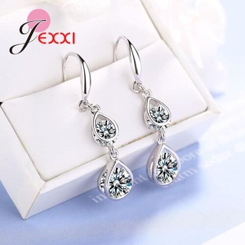 Korea Fashion Solid 925 Silver Drop Earrings for Wedding Engagement Sparkling Cubic Zirconia Waterdrop Long Style Bridal Jewelry