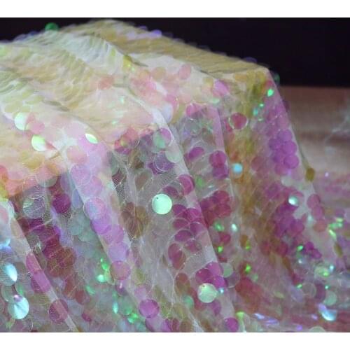 1 Yard 9 colours Sequin Lace Fabric 18mm Reversible Mermaid Fish Scale Sequin Fabric Encrypted Mesh for Dress Cloth
