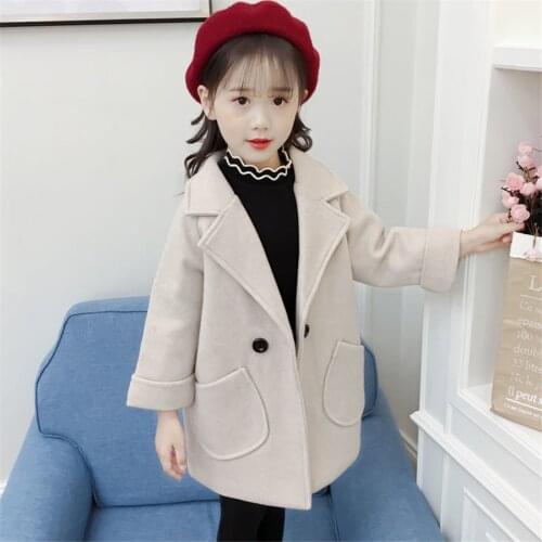 2021 Girl Wool Jacket Long Double Breasted Warm Toddle Teens Lapel Tweed Coat Spring Fall Winter Baby Outwear Clothes 2-9Y