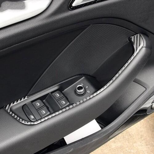 Real Carbon Fiber Car Interior Window Control Switch panel Decor Frame Cover For Audi A3 S3 2014-2016 Car Styling Sticker