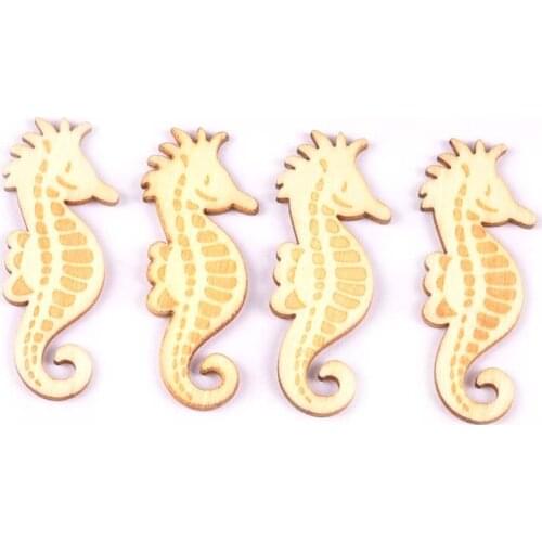 Unfinished Wood Ornaments Sea Horse Pattern Natural Wooden Crafts DIY Scrapbookings For Home Decor 20pcs 47x18mm M1833