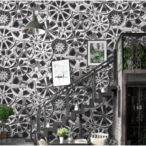Beibehang Wallpaper retro nostalgia industrial wind wallpaper steel ring car gear restaurant bar cafe background Papel de parede