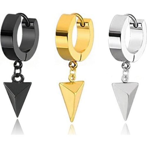 Punk Black/Gold Titanium Steel Earrings Triangle Earrings For Men Women Gothic Street Pop Hip Hop Hoop Earrings Jewelry