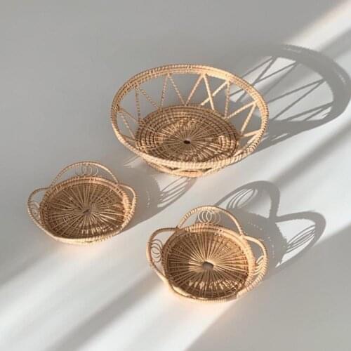 Petals Shape Storage Tray Hand-Woven Rattan Food Fruit Storage Baskets Picnic Tea Dessert Plate Nordic Decorative Photo Props