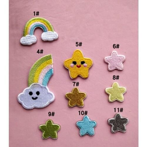Self-adhesive Cartoon Rainbow Star Embroidered Iron on Patches for Clothing Phone Case Cute Applique Stripe Sticker Hole Repair