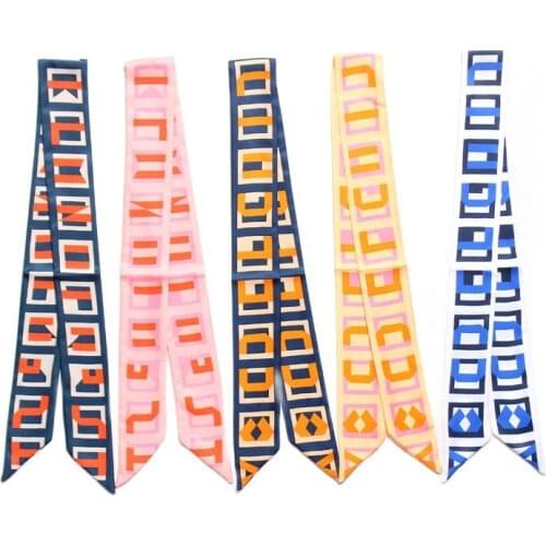Sports style printed bag scarf fashion womens headscarf multifunctional skinny tie bag handle ribbon ladies silk hair band J46