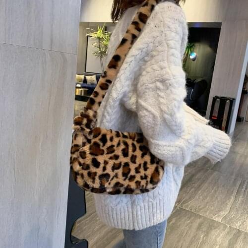 Leopard Printed Crossbody Bag For Women 2021 Soft Plush Shoulder Bags Winter Fluffy Bag Female Soft Warm Fur Underarm Bags