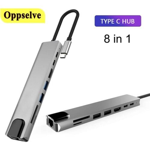 USB C HUB to Gigabit Ethernet Rj45 Lan Adapter 4K HDMI-Compatible SD TF Card Reader PD Fast Charger Dock Station for MacBook Pro