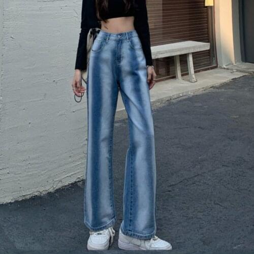 JMPRS Vintage Gradient Women Jeans Autumn High Waist Loose Baggy Denim Pants Streetwear Blue Straight Leg Casual Jean 2021