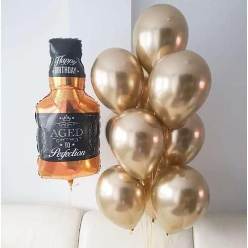 Wiskey Bottle Foil Balloons With Metal Gold Helium Latex Balloon Set Happy Birthday Party Decorations Adult Balls Wedding Decor