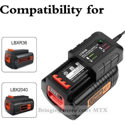 For Black&Decker 36V/40V Li-ion batteries Charger LBXR36 LBXR2036 LBX2040 Cordless Power Tool LSW36 LST136 Battery Charging 1A
