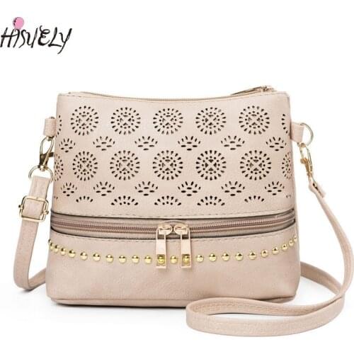 HISUELY 2021 Hollow Out Women Bag Handbag Vintage Messenger Shoulder Bag PU Leather Crossbody Bags for Women Bolsa Feminina Q4