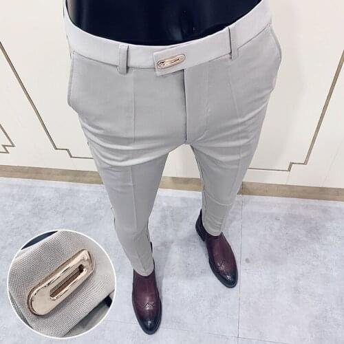 2020 Spring Formal Mens Suit Pants Fashion Casual Slim Business Dress Pants Male Wedding Party Work Trousers Plus Size 28-36