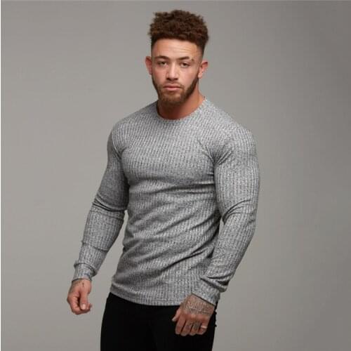 2021 Spring Fashion Mens T-shirt Sweater O-Neck Slim Fit Knittwear Mens Long Sleeve Pullovers Tshirts Men Fitness Pull Homme