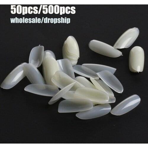 50Pcs/Pack False Nail Tips French Full Cover Manicure Round Tip Acrylic False Nail Tips Fake Nails Natural White Ultra-Thin