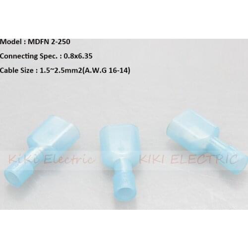 500pcs/lot Male Fully Insulated Joint (nylon) MDFN 2-250 Wire Connector Brass Terminals Suit for AWG:16-14 1.5-2.5MM2 Cable
