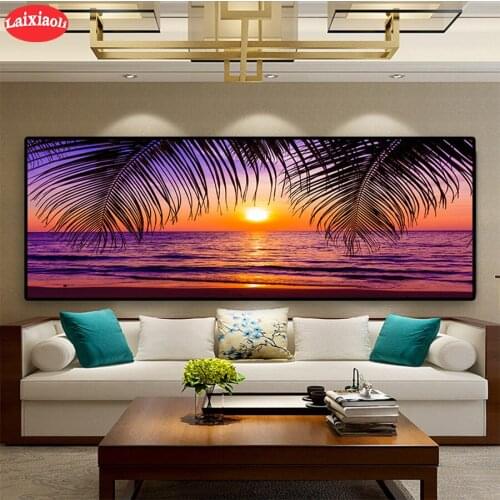 5D DIY Diamond Embroidery Natural landscape, sunset seascape, leaves Full Kits Needlework Diamond Painting Decor For Home
