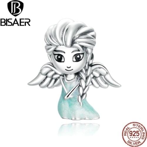BISAER Authentic 925 Sterling Silver Snow Fairy Beads Princess Charms fit for DIY Bracelets Bangles Jewelry Making Gift ECC1652