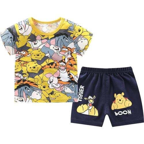 Brand Designer Cartoon Clothing Mickey Boy Summer Clothes T-shirt+shorts Baby Girl Casual Clothing Sets 2PCS Kids Clothes