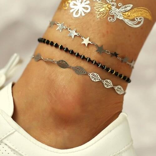 New style foot chain Creative Star leaf bead chain foot chain set three piece set
