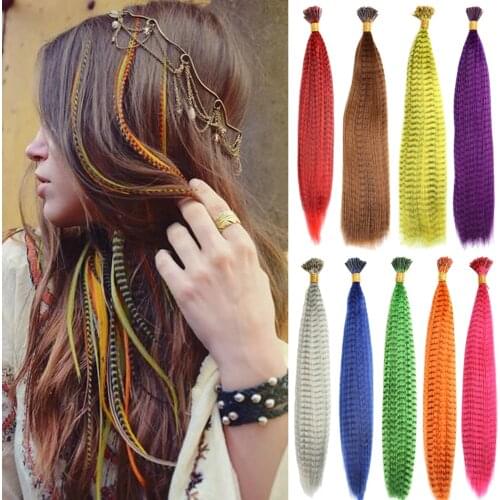 Colored Strands for Hair Feather Extension 10 Pieces I Tip Synthetic Hairpiece Fake Hair Zebra Line Feather Hair Extensions