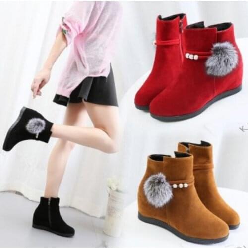 Breathable classic elegant fashion flock warm boots shose cancise pumps winter Soft and comfortable wedges women casual boots