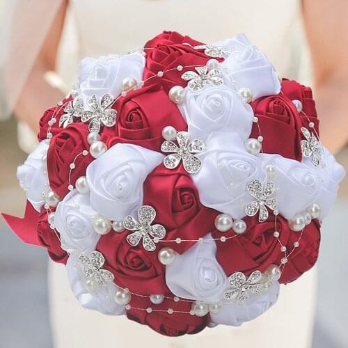 European and American Ultra-beautiful Ribbon Flower Wedding Supplies Bride Hand In Hand with Flowers and Beads In Hand