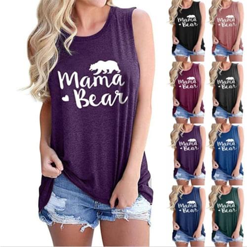 Spring Summer Ladies Fashion Sleeveless Mama Bear Letter Printing T-shirt Female Casual Loose Tshirt