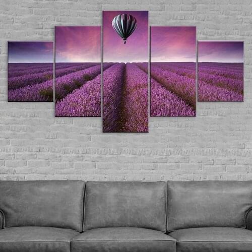 Canvas Painting Beautiful lavender field Summer landscape 5 Pieces Wall Art Painting Modular Wallpapers Poster Print Home Decor