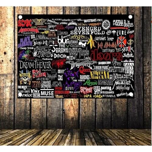 Rock and Roll Band LOGO Collection Heavy Metal Music Poster Cloth Flag & Banners 4 Hole Hang Cloth Bar Cafe Home Decor Gift