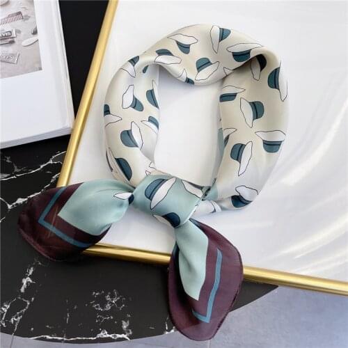 2021 Summer Scarf Silk Hairband Tie Soft Foulard Neckerchief Square Scarves Women Design Print Bandana Shawl Wrap Spring New
