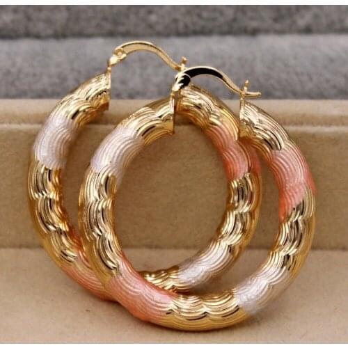 Gold Filled - Crude Tube Swirl Multilayer Circle 3-Color Plated Earrings