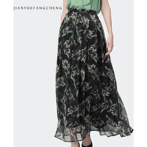 Fashion Summer Floral Chiffon Skirt Print High Waist A-Line All-Match Pleated Long Skirts 2021 New Street wear Plus Size Skirts