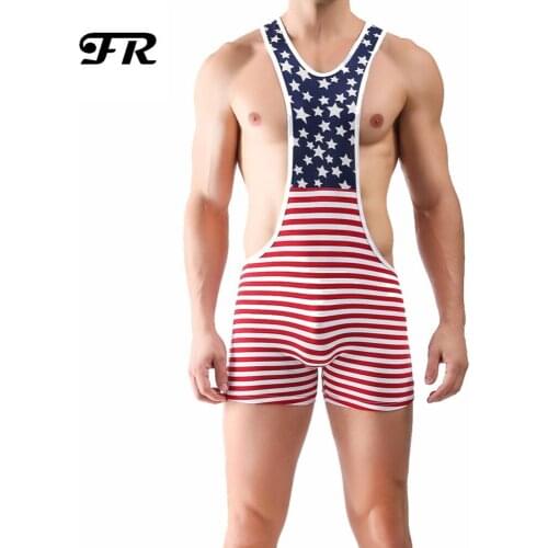 FR Mens American Flag Patchwork Singlet,Mens Comfortable Bodysuit,Mens Underwear