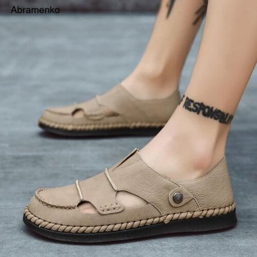 New Mens Sandals High Quality Leather Beach Sandals Mens Casual Shoes High Quality Summer Breathable Mens Shoes Size 38-48