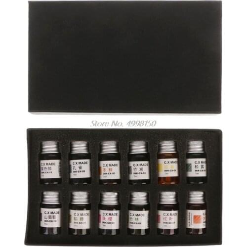 12pcs Gold Powder Colored Bottled Glass Dip Pen Ink Set Fountain Writing Signature Box Gift 7ML Dropship