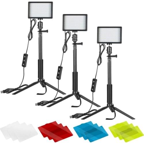 Neewer 3 Pack 66 LED Photography Lighting Kit USB Video Light with Light Stand for Table Top/YouTube Video Recording