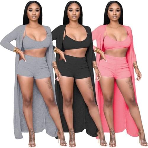 444086 Autumn Winter Women Casual Home Solid Three Piece Set Top and Pants Tracksuit Sweatsuit Outfits with Jacket Hot
