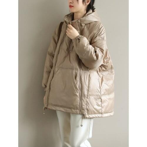 Winter 2021 British Style Fashion Vintage Casual Womens Parkas White Duck Down Gothic Jackets Warm Loose Snow Clothes