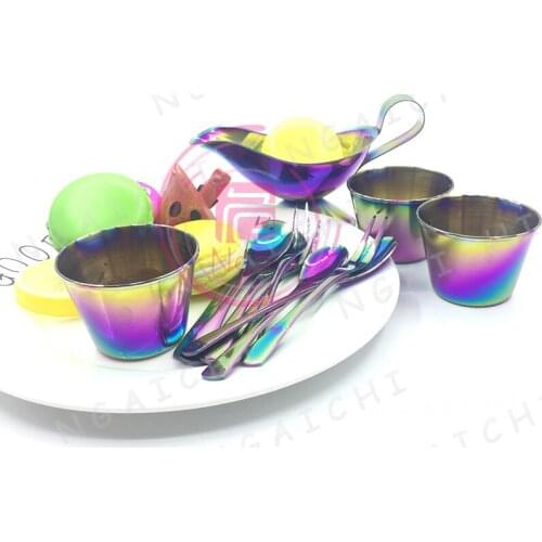 Stainless Steel Tray Sauce Dishes Mini Dish Colorful Steak Sauce Boat Dessert Tableware Set French Fries Tomato Sauce Cups Set