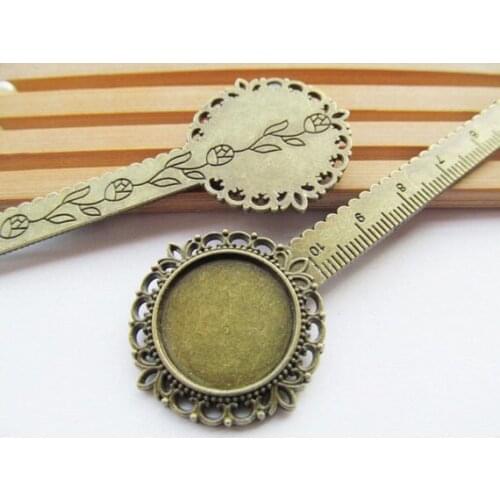 20pcs Antique Silver tone/Antique Bronze Filigree Ruler Bookmark Pendant Charm,Base Setting Tray,Fit 20mm Round Cabochon/Cameo