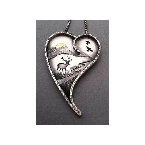 NATURE THEMED 925 STERLING SILVER KALBİMDEKİ NATURE LADIES NECKLACE