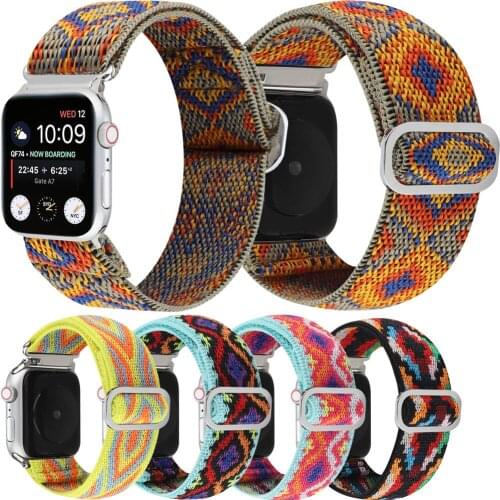 New Retro Watchband For Apple Watch 6 5 4 3 2 1 SE Elastic Nylon Strap With Metal Oval Buckle For iWatch 44mm 40mm 42mm 38mm
